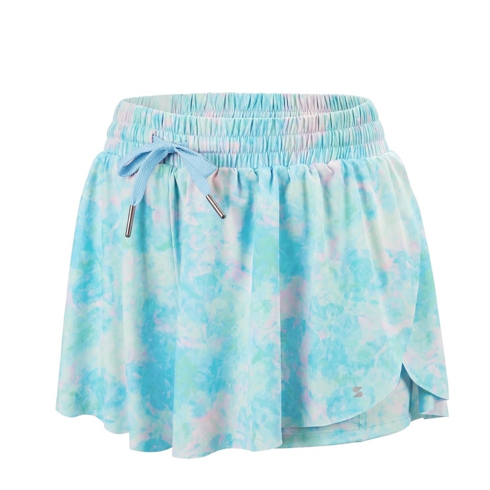 NEW Stelle Athletic Running Skirt Kids Size S Blue Pink Tie Dye Butterfly Shorts